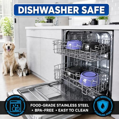 2-Pack Dog Bowls, Stainless Steel Pet Bowls, Thickened Rust-Proof Inner Bowl, Non-Slip Rubber Base, 2-in-1 Food & Water Bowl for Indoor Use (Black + Purple) (Black + Purple, M) - size: M