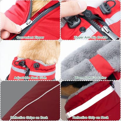 Fragralley Dog Coat with Harness Built in, Waterproof Windproof Reflective Warm Puffer Jacket, Fleece Lined Vest Winter Parka for Small, Medium, Large Dogs - color: Red, size: X-Small