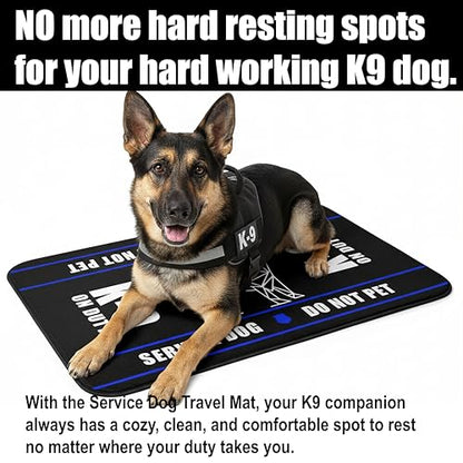 K-9 Service Dog Travel Mat - K-9 On Duty Portable Comfort Pet Bed Mat - Awareness & Safety Warning - size: 34"×21"