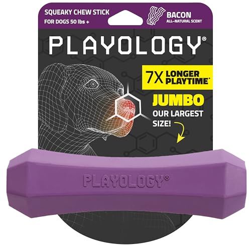 Playology Dog Toys | Squeaky Chew Stick for Large Dogs | Bacon Scented Jumbo Fetch Toy | Squeaky Dog Chew Toy - size: Jumbo, style: Bacon