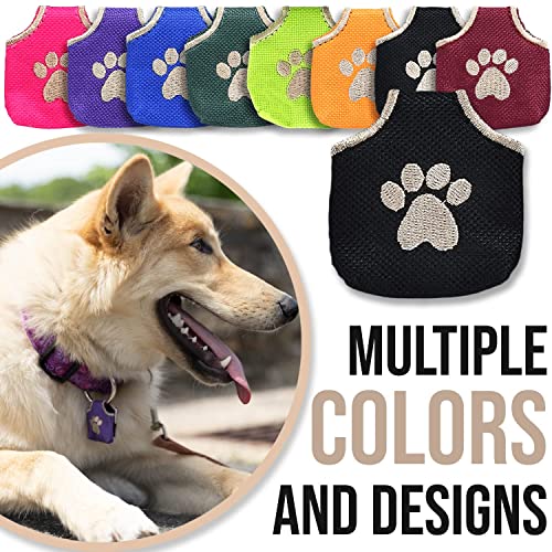 Woofhoof Dog Tag Silencer, Black Pawprint - Quiet Noisy Pet Tags - Fits Up to Four Pet IDs - Dog Tag Cover Protects Metal Pets IDs, Made of Durable Nylon, Universal Fit, Machine Washable