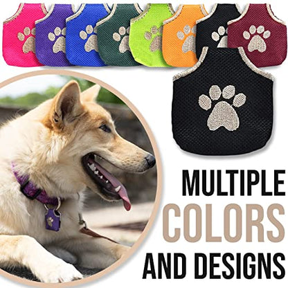 Woofhoof Dog Tag Silencer, Black Pawprint - Quiet Noisy Pet Tags - Fits Up to Four Pet IDs - Dog Tag Cover Protects Metal Pets IDs, Made of Durable Nylon, Universal Fit, Machine Washable