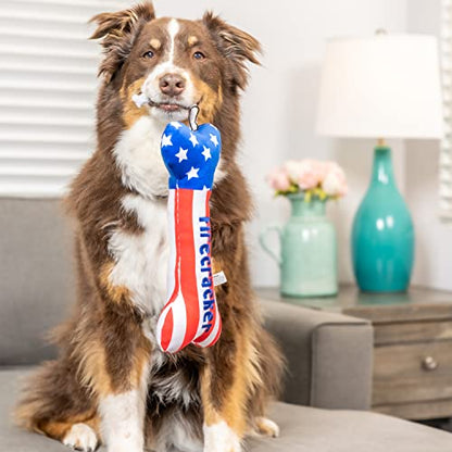 Huxley & Kent for Dogs | Lil' Firecracker Bone (Large) | 4th of July Funny Dog Toy | Power Plush Dog Toy with Squeaker | Dog Gift | Fun, Durable, and Safe | H&K Squeaky Dog Toy - size: Large