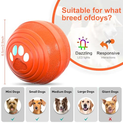 Interactive Dog Ball - Smart Toy for Small and Medium Dogs, Automatic Moving Ball, Rotating & Bouncing, Durable TPU+PC Shell, Toys That Keep Dogs Busy, for Dog (Orange)