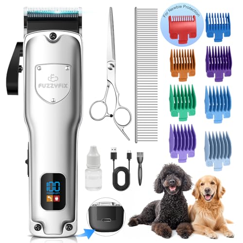 Dog Clippers for Grooming for Thick Heavy Coats, Professional Low Noise Cordless Dog Grooming Clippers Supplies Kit Rechargeable Pet Hair Trimmer with Stainless Steel Blade for Dogs Cats Pet