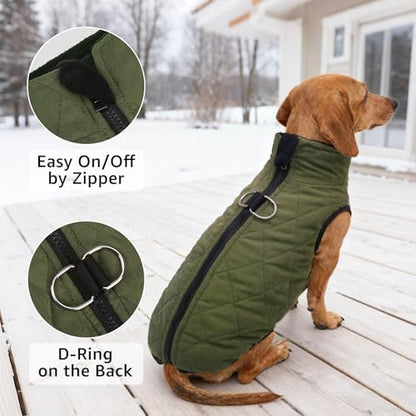 SCENEREAL Dachshund Winter Dog Vest Coat with Harness Built in, Warm Puppy Jacket for Small Medium Dogs, Cold Weather Coat with Zipper, Fleece Puffer Vest Windproof Snow Clothes - color: #1 Olive-Matte, size: S(Chest 14.1")-Dachshund