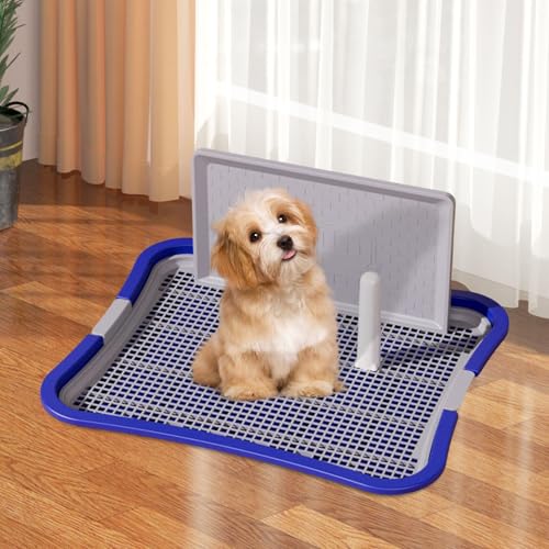 Dog Toilet Pet Puppy Training Potty with Protection Wall Mesh Puppy Waste Pan Dogs Potty Pad for Apartment Outdoor Kitten, Large Blue