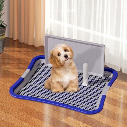 Dog Toilet Pet Puppy Training Potty with Protection Wall Mesh Puppy Waste Pan Dogs Potty Pad for Apartment Outdoor Kitten, Large Blue