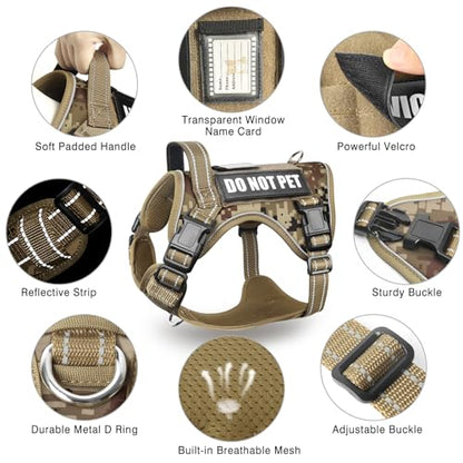 Tactical Dog Harness and Leash Set Medium Sized Dog,Heavy Duty No Pull Service Dog Vest and 10 Patches with Dog Seat Belt,Reflective Adjustable Pet Harness for Training Walking Hiking Camo M - color: Desert Camo, size: Medium