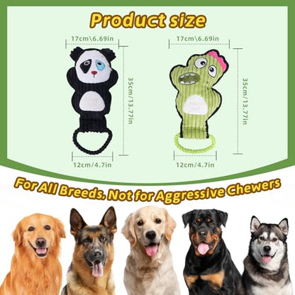 2-Pack Crinkle and Squeaky Dog Toys & Tough Tug of War Set - No Stuffing Chew-Resistant Plush Toys to Keep Them Busy, Best Birthday Gift for Small/Medium/Large Breeds (Panda & Dino) - color: Panda & Dion