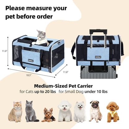Cat Carrier Soft-Sided Travel Bag for Medium to Large Cats Over 15lbs, Small Dog Carrier Crate Top Entry Breathable Mesh Puppy 12 Pounds, Pet Rabbit Carrying Cage Kennel Collapsible Blue - color: Blue