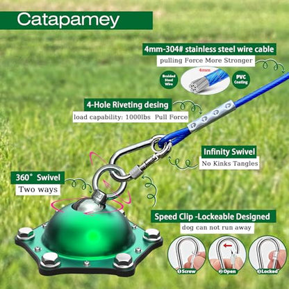 Catapamey Dog Tie Out Cable and Stake,360°Swivel Dog Run Anchors-with 15FT Heavy Duty tie Out Cable- No Tangle,Dog Runner for Yard- Up to 200 lbs,for Outdoor Camping Gift - size: dog stake+15ft cable/200lbs