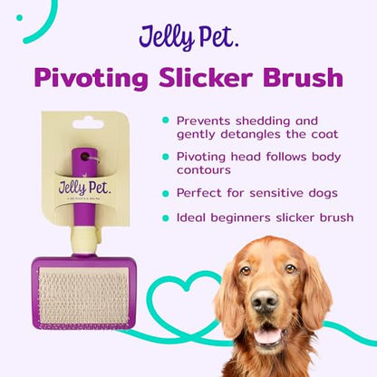 JELLY PET Pivoting Slicker Brush, Brush Head Moves, Soft Pin Slicker, Protects Skin, Prevents Irritation, Effortless Brushing of Shedding Dogs, Detangles and Desheds