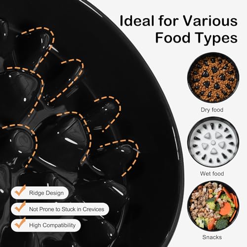 Sted Ceramic Slow Feeder Dog Bowls with Silicone Base, Slow Feeding Dog Bowl Small Medium Breed, Dogs Foods Bowls for Fast Eaters, Puzzle Dogs Food Bowl, Maze Black - color: Black, size: Medium-8 inches