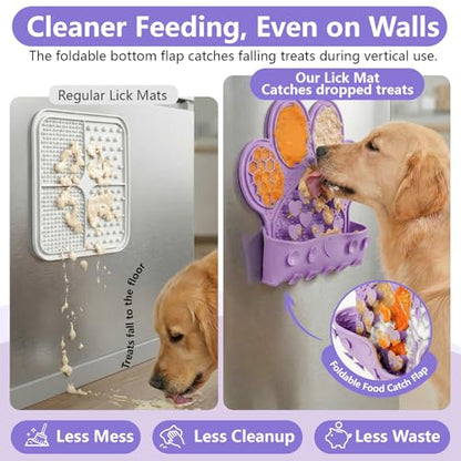 Dog Lick Mat with Suction Cups, Slow Feeder & Enrichment Mat for Dogs & Cats, Silicone Feeding Mat for Wet & Dry Food, Anxiety Relief, Mess-Free Foldable Pocket Design, Purple - color: Purple