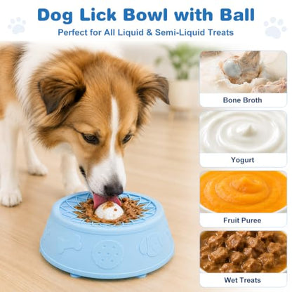 Dog Lick Bowl with Rolling Ball, Slow Feeder Dog Bowls for Food-Grade Silicone Anti-Slip, Bone Broth and Yogurt Puzzle Feeder for Large Medium Puppy Pet & Cats Helps Protect the Stomach - color: Blue