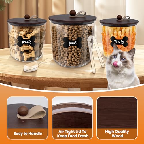 HOYTAMDAR 3 Pack Airtight Dog Treat Containers with Bamboo Lids, Dog Treat Jars with Scoops, Clamps, Labels and Marker, Dog & Cat Treat Holder, Brown - color: Brown - 3 Pack
