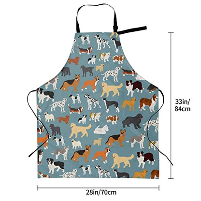 Perinsto Dog Cat Pets Cute Animals Waterproof Apron Bibs for Grooming Kitchen Cooking Baking Painting Gardening - color: Dog (Grey Blue)