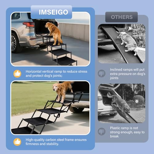 Foldable Dog Stairs for Car SUV Truck, Portable Dog Steps for Large Injured, Pet Ramp with Non-Slip Surface,Suitable for Sofas, Bed, Supports Up to 130 lbs, 5 Steps