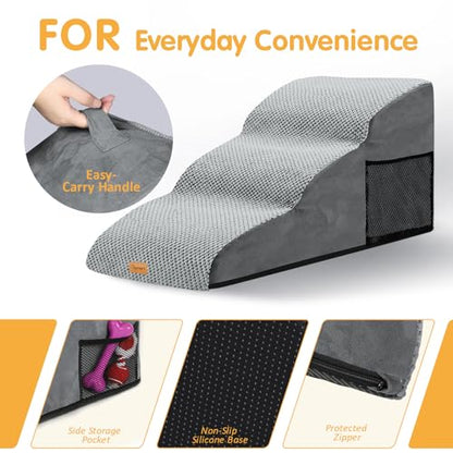 Topmart High Density Extended Foam Dog Ramp&Steps 3 Tiers,15.7" High | Non-Slip Dog Stairs with Removable Cover,Soft Foam Pet Ladder,Best for Injured,Older Cats,Pets with Joint Pain - color: Grey, size: 33.1*15.7*15.7