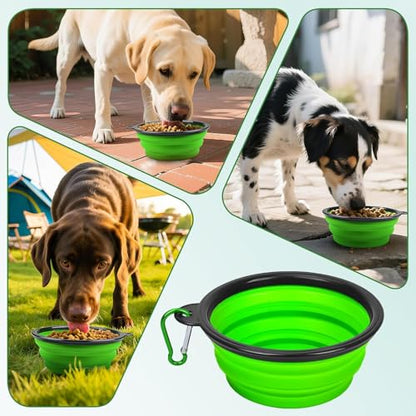 Foldable Dog Travel Bowl 1/pcs,Dog Bowls Expandable Silicone Food Water Bowl with Clasp for Small Medium Dog Cat Traveling Hiking Walking Green
