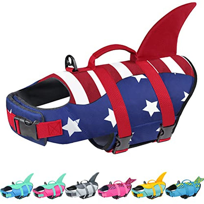 Malier Dog Life Jacket, High Buoyancy Shark Swimsuit, Ripstop American Flag, Medium, Red & Dark Blue - color: Red & Dark blue, size: Medium