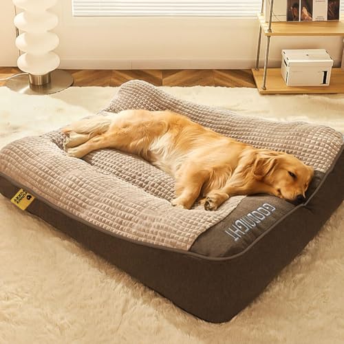FUNNY FUZZY Orthopedic Dog Bed for Large Sized Dogs 47x37Inch, Memory Foam Dog Sofa Bed, Calming Washable Pet Couch, Joint Support Large Dog Bed Mat, Pet Bed with Non Skid Bottom(Brown, XXX-L) - size: XXX-Large
