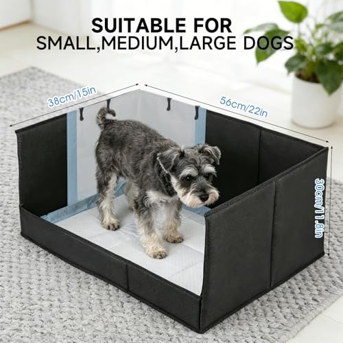 Dog Litter Box with High Walls, Pee Pad Holder | Foldable, No Assembly, Waterproof, Seamless, Portable for Travel - size: Small