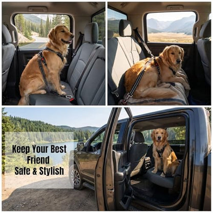 Heavy Duty Dog Seat Belt for Cars, 2-in-1 Chew Proof Pet Car Harness Tether with Headrest & Buckle, Elastic Bungee Pet Seat Belt for Truck Travel Accessories, Fits for Small Medium Large, Black