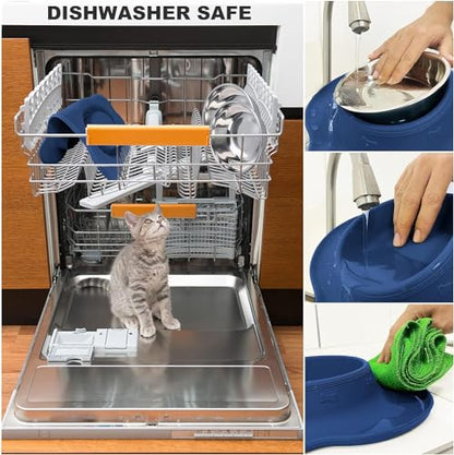 AsFrost Dog Food Bowls Stainless Steel Dog Bowls, Food Water Bowl Set with No Spill Non-Skid Silicone Mat, Dog Dish Double Pet Feeder Bowls for Small Medium Sized Large Dogs Cats Puppy, Blue - color: BLUE, size: 4¾ Cup/38 oz each