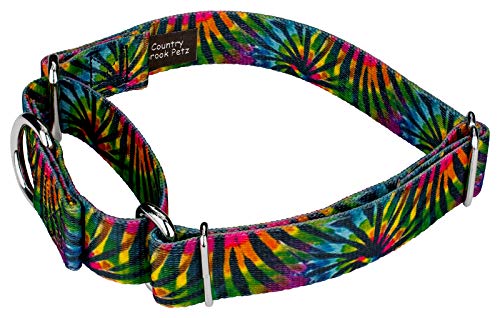 Country Brook Petz - Tie Dye Stripes Martingale Dog Collar - Groovy Collection Featuring Far Out Designs (1/2 Inch, Extra Small) - color: Tie Dye Stripes, size: Extra Small (Pack of 1)