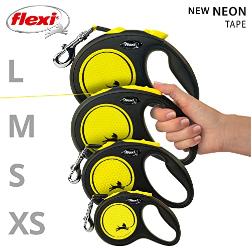 FLEXI New Neon Tape Retractable Dog Leashes for Small Dogs Upto 33 lbs. –16 ft.,Neon Yellow/Black | Tangle Free Pet Walking Leash with One-Handed Brake,Pause,Lock | German Quality Product (Pack of 12) - color: Yellow/Black, size: Small (Pack of 12)