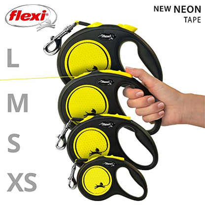 FLEXI New Neon Tape Retractable Dog Leashes for Small Dogs Upto 33 lbs. –16 ft.,Neon Yellow/Black | Tangle Free Pet Walking Leash with One-Handed Brake,Pause,Lock | German Quality Product (Pack of 12) - color: Yellow/Black, size: Small (Pack of 12)