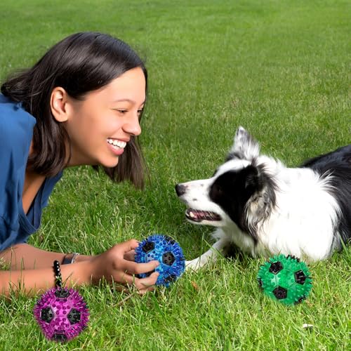 Gemscream 6 Pcs 3.4'' Spiky Squeaker Soccer Ball Dog Toy for Medium Large Dogs Heavy Duty Rubber Chew Toys for Aggressive Chewers Spiky Ball Fetch for Training Clean Teeth Outdoor - style: Soccer