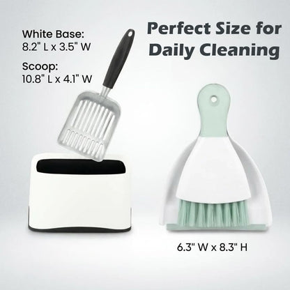 5-in-1 Heavy-Duty Full Metal Cat Litter Scoop with Holder, Cats Litter Scooper Includes Litter Bags, Handy Small Broom&Dustpan Set, Quick Sift, Easy to Clean | Cats Litter Scooper Includes Litter Bags, Handy Small Broom&Dustpan Set
