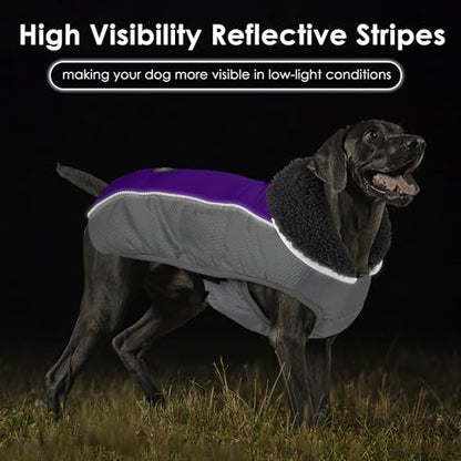Petglad Dog Coat, Waterproof Ripstop Dog Winter Jacket with Leash Hole, Reflective Adjustable Warm Pet Fleece Snow Sweater for Small Medium Large Dogs - Purple, 3XL - color: Purple, size: 3XL