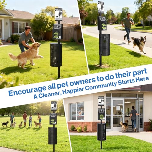 POCHAR Dog Waste Station with 600 Bags, 10 Gallon Outdoor Trash Can, Waterproof Poop Disposal Bin with Sign and Lid for Park, Trail, Yard