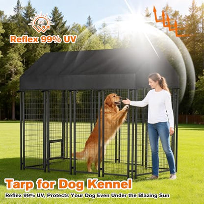 10'W X 10'L Waterproof Dog Kennel Cover Outdoor 600D Oxford Fabric Dog Kennel Roof with Silver UV-Protective Coating for Windproof, Rainproof, Sun-Protective(Covers Only) - size: 120.0"L x 120.0"W x 25.9"H