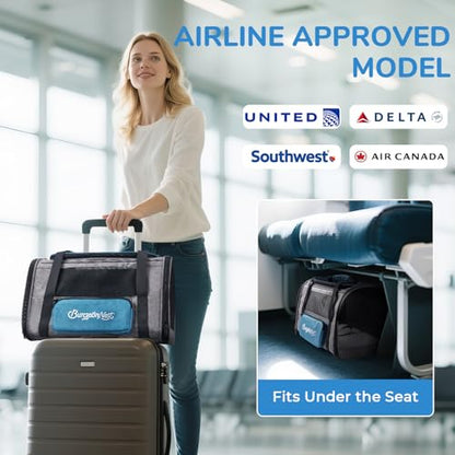 BurgeonNest Cat Carrier, Airline Approved Dog Carrier, Soft Sided Cat Pet Carrier for Small Medium Cats Dogs Under 10 lbs with Side Bag, Collapsible Travel Kitten Puppy Carriers, Blue - color: Blue, size: 17.5"L x 11.0"W x 11.0"H
