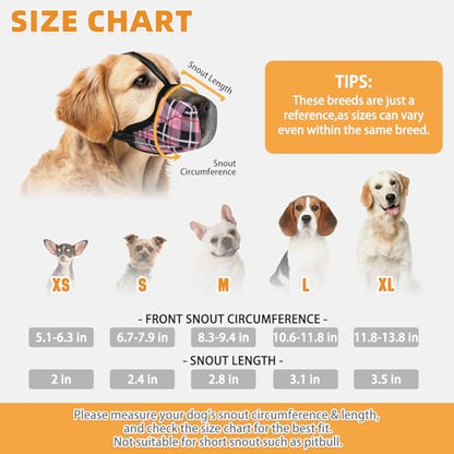 KOOLTAIL Dog Muzzle, Soft Muzzle for Small Medium Large Sized Dogs to Anti & Prevent Barking Grooming Biting, Reflective Adjustable Air Mesh Basket Muzzles, Allows Panting and Drinking, Pink Plaid L - color: Pink Plaid, size: Large