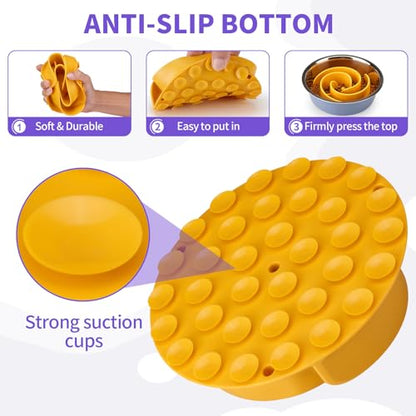 Slow Feeder Dog Bowls Insert, Animire Soft Silicone Slow Eating Dog Food Bowl for Small, Medium and Large Dogs, Compatible with Regular and Elevated Bowls - color: Yellow, size: S