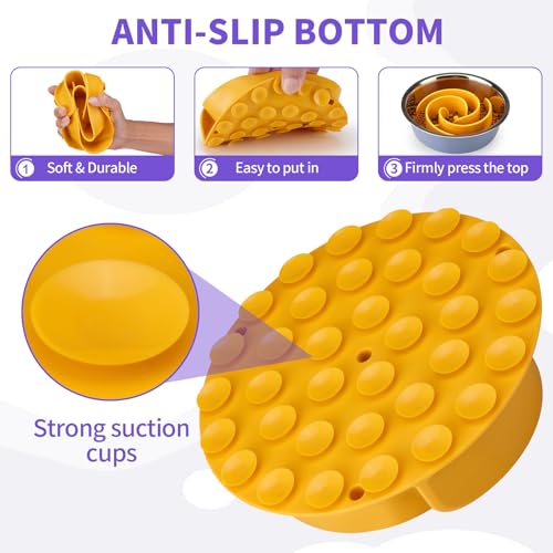 Slow Feeder Dog Bowls Insert, Animire Soft Silicone Slow Eating Dog Food Bowl for Small, Medium and Large Dogs, Compatible with Regular and Elevated Bowls - color: Yellow, size: M