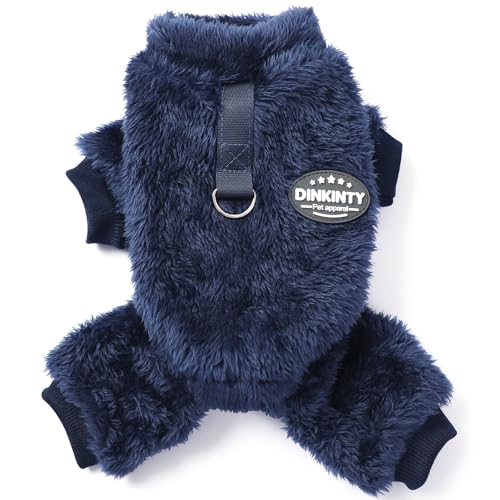 Fleece Dog Pajamas Winter Warm Dog Sweater for Small Dogs Thermal Soft Puppy Pjs Coat Stretchy Jumpsuit Doggie Pet Clothes Outfits Cat Apparel (Navy Blue, X-Small) - color: Navy Blue, size: X-Small