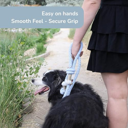 Braided Cotton Rope Dog Leash for Medium & Large Dogs – Enjoy Tangle-Free Walks with Soft Comfortable Grip & Reliable Control – Durable Design for Daily Walks, Training & Special Moments – Light Blue - color: Light Blue