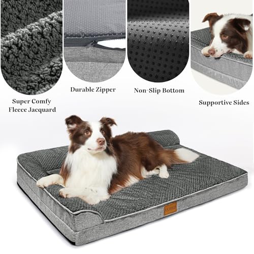 Orthopedic Dog Bed Medium Size Dog 30''X20'', Waterproof L Bolster Egg Crate Foam Pet Crate Beds with Washable Removable Cover, Non-Slip Soft Pet Couch Sleep Mat, Grey - color: Grey, size: M:30x20x3.5 IN