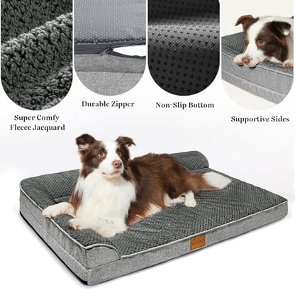 Orthopedic Dog Bed Medium Size Dog 30''X20'', Waterproof L Bolster Egg Crate Foam Pet Crate Beds with Washable Removable Cover, Non-Slip Soft Pet Couch Sleep Mat, Grey - color: Grey, size: M:30x20x3.5 IN