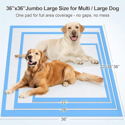 Upgraded 4XL 36"x36" 6 Layers Dog Pee Pads, Ultra Absorbent Pee Pads, Absorb up to 12 Cups, Leak-Proof & Quick Dry Puppy Pads for Puppy,Surgery, Older,Cats, Rabbits,30 Counts - size: 36"x36" Blue