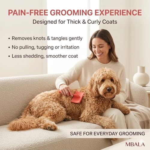 Dog Slicker Brush for Doodles, Goldendoodles & Labradoodles – Extra Long Pin Brush for Dematting & Deshedding – Removes Tangles, Knots & Loose Hair – Wooden Handle for Thick, Curly Coats (Large)