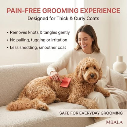Dog Slicker Brush for Doodles, Goldendoodles & Labradoodles – Extra Long Pin Brush for Dematting & Deshedding – Removes Tangles, Knots & Loose Hair – Wooden Handle for Thick, Curly Coats (Large)
