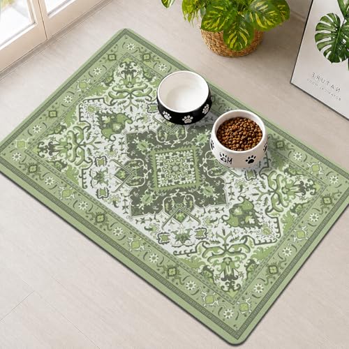 Pet Feeding Mat for Floors Waterproof Dog Mat for Food and Water Absorbent Quick Dry Non Slip mat for Cat Bowls - color: Green, size: 24"L x 16"W